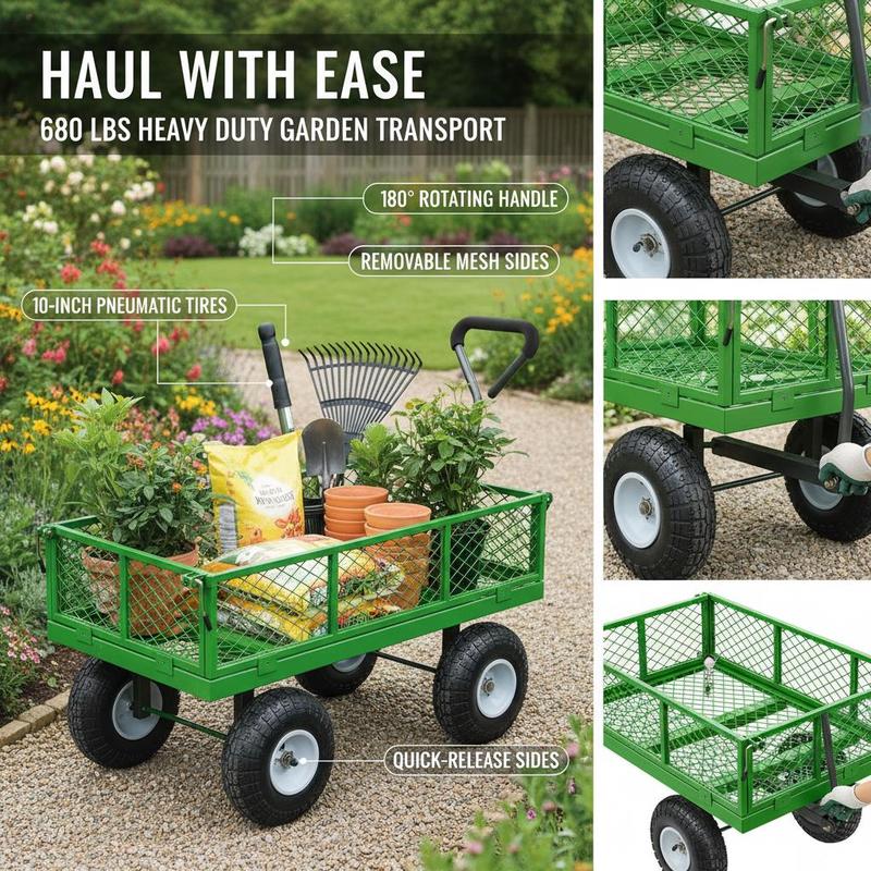 Steel Garden Cart 680 Lbs For  - Heavy Equipment Transporter บทวิจารณ์และราคา