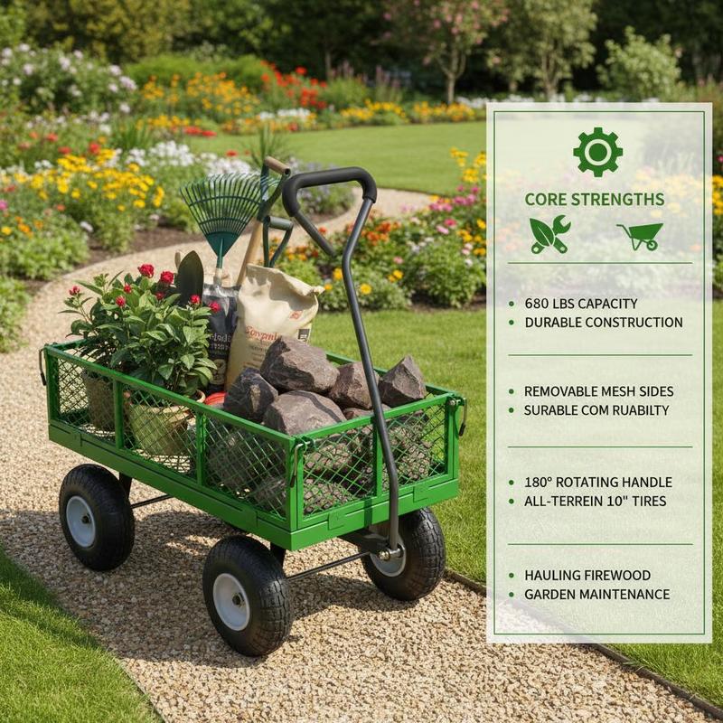 Steel Garden Cart 680 Lbs For  - Heavy Equipment Transporter บทวิจารณ์และราคา